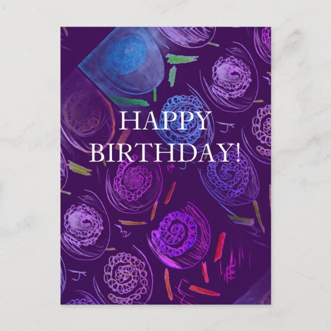 CARTÃO POSTAL DE FESTIVIDADES HAPPY BIRTHDAY PURPLE FLOWERS (Frente)