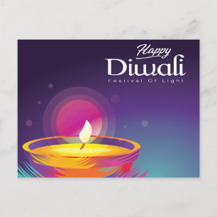 Cartão Postal De Festividades Happy Diwali Brush Stroke Diya Festival de Luz