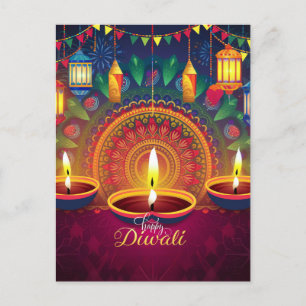 Cartão Postal De Festividades Happy Diwali Diya Mandala Festival de Luz