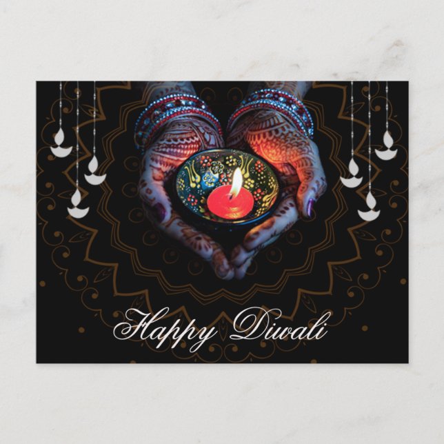 Cartão Postal De Festividades Happy Diwali Diya Mandala Festival do Negro Claro (Frente)