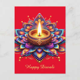 Cartão Postal De Festividades Happy Diwali Diya Rangoli Festival do Vermelho Cla