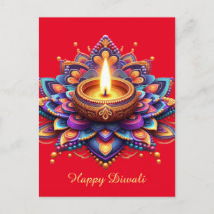 Cartão Postal De Festividades Happy Diwali Diya Rangoli Festival do Vermelho Cla