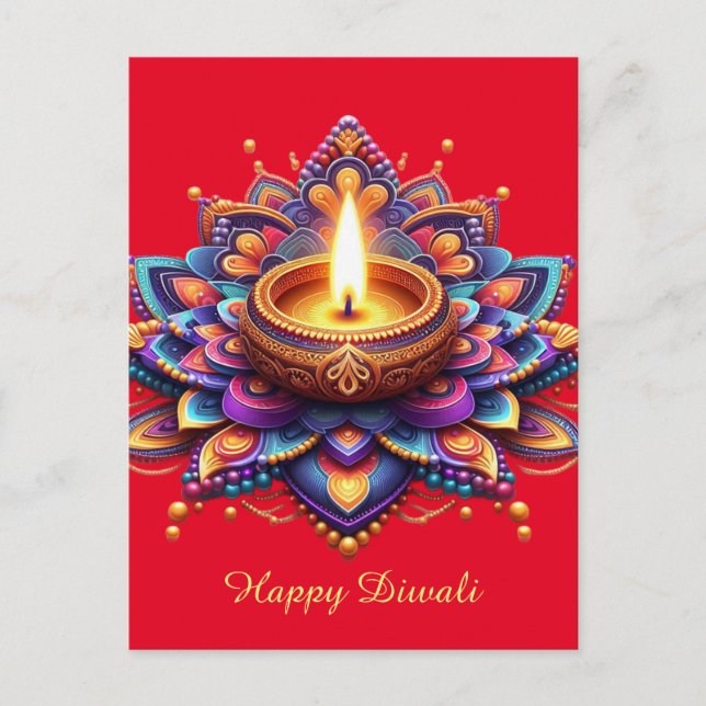 Cartão Postal De Festividades Happy Diwali Diya Rangoli Festival do Vermelho Cla (Frente)