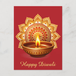 Cartão Postal De Festividades Happy Diwali Mandala Diya Festival do Vermelho Cla