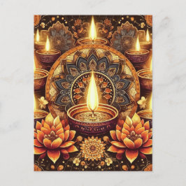 Cartão Postal De Festividades Happy Diwali Mandala Diya Lotus Festival de Luz