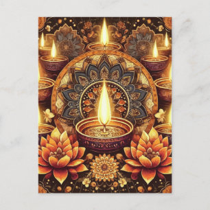 Cartão Postal De Festividades Happy Diwali Mandala Diya Lotus Festival de Luz