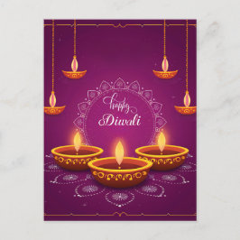 Cartão Postal De Festividades Happy Diwali Rangoli Diya Festival de Luz Púrpura