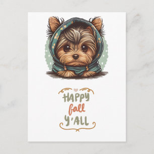 Cartão Postal De Festividades Happy Fall Y Yorkshire Terrier Autumn Hoodie