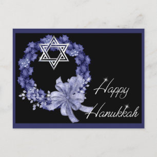 Cartão Postal De Festividades Happy Hanukkah Blue Wreath Holiday Postcards