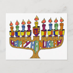 Cartão Postal De Festividades Happy Hanukkah Dreidels Menorah