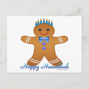 Cartão Postal De Festividades Happy Hanukkah Gingerbread Man Menorah