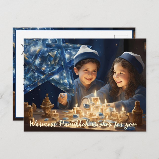 Cartão Postal De Festividades 🕎 Happy Hanukkah, texto personalizado (Frente/Verso)