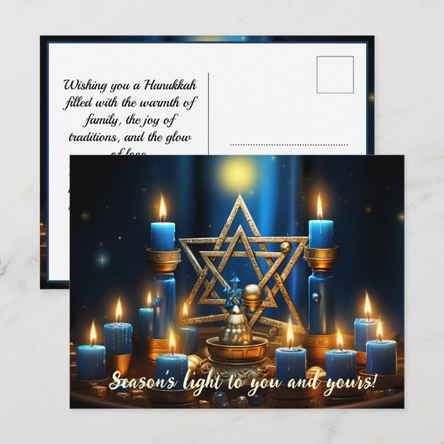 Cartão Postal De Festividades 🕎 Happy Hanukkah, texto personalizado (Frente/Verso)