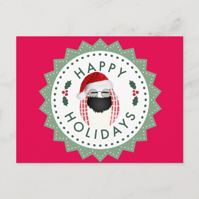 Cartão Postal De Festividades Happy Holidays Cool Mr. Egg Christmas card red (Frente)