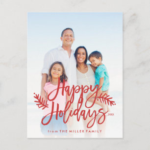 Cartão Postal De Festividades Happy Holidays Full Photo Chic Hand Lettered Red