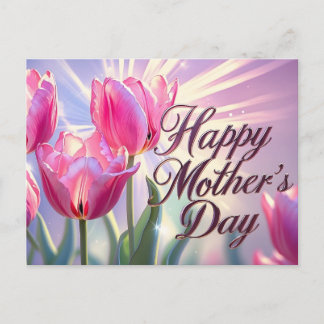 Cartão Postal De Festividades Happy Mother's Day Pink Tulip Flowers 