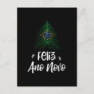 Cartão Postal De Festividades Happy New Year Christmas tree with Brazilian flag