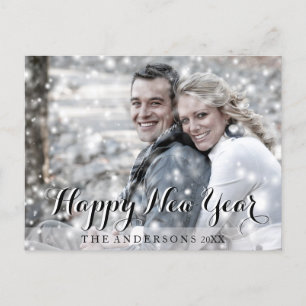 Cartão Postal De Festividades HAPPY NEW YEAR Script Modern Custom Photo
