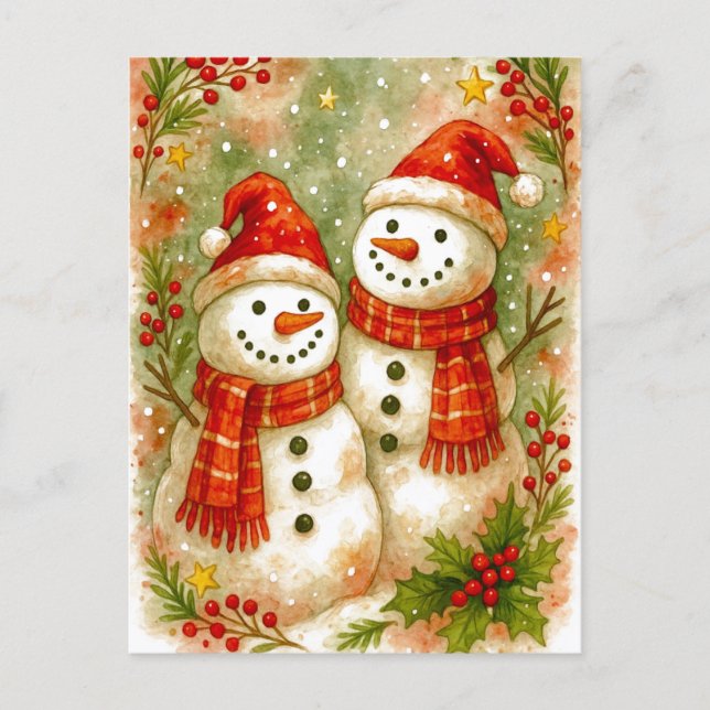Cartão Postal De Festividades Happy Snowman Friends Christmas Holiday Postcard (Frente)