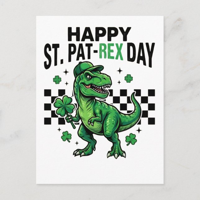 Cartão Postal De Festividades Happy St Pat-Rex Day Dinosaur Party (Frente)