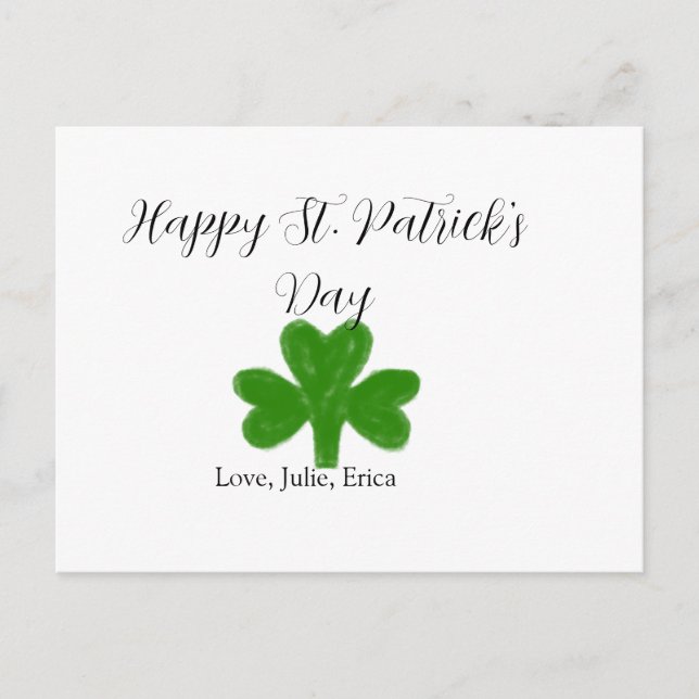 Cartão Postal De Festividades Happy St. Patrick's day green shamrock name  (Frente)