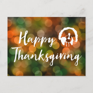 Cartão Postal De Festividades Happy Thanksgiving (bokeh fall lights)