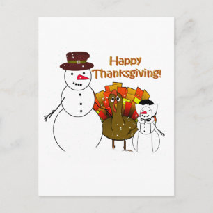 Cartão Postal De Festividades Happy Thanksgiving from Snowy Pilgrims