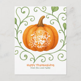 Cartão Postal De Festividades Happy Thanksgiving Thankful Scroll Pumpkin 