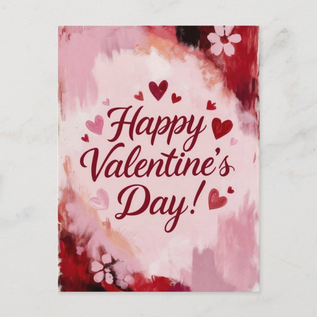 Cartão Postal De Festividades Happy Valentine's Day! Painted Brush Strokes (Frente)