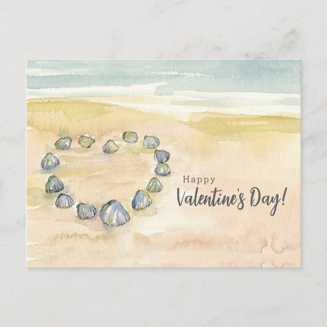 Cartão Postal De Festividades Happy Valentine's Day Seashells Heart Beach (Frente)