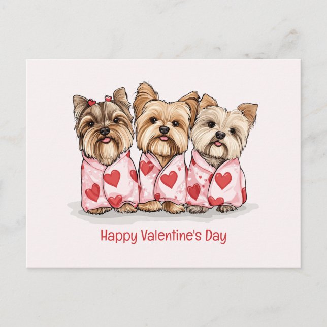 Cartão Postal De Festividades Happy Valentines Day Yorkshire Terrier Dogs (Frente)