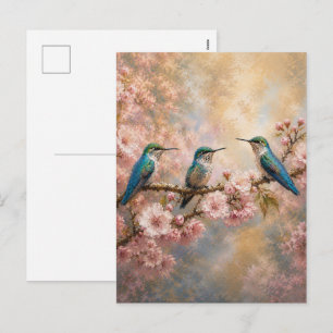 Cartão Postal De Festividades Harmonia da Primavera, Beija-flores entre Cerejeir