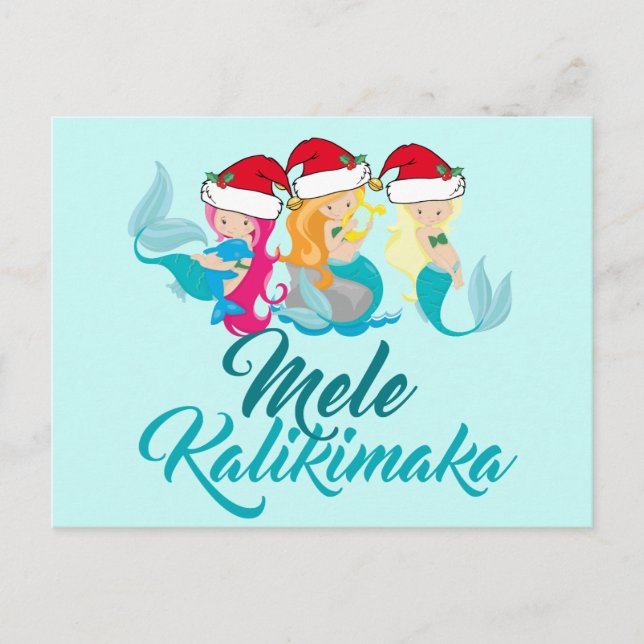 Cartão Postal De Festividades Hawaiian bonito do Natal da sereia de Mele (Frente)