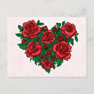 Cartão Postal De Festividades Heart made of red roses romantic valentine's love