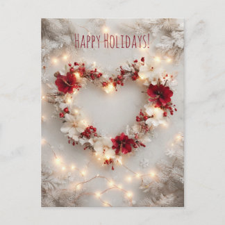 Cartão Postal De Festividades Heart-shaped decoration featuring flowers, berries