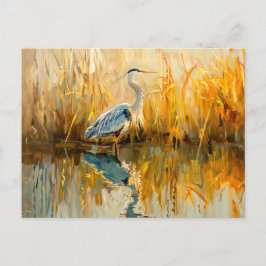 Cartão Postal De Festividades Heron no amanhecer pela água