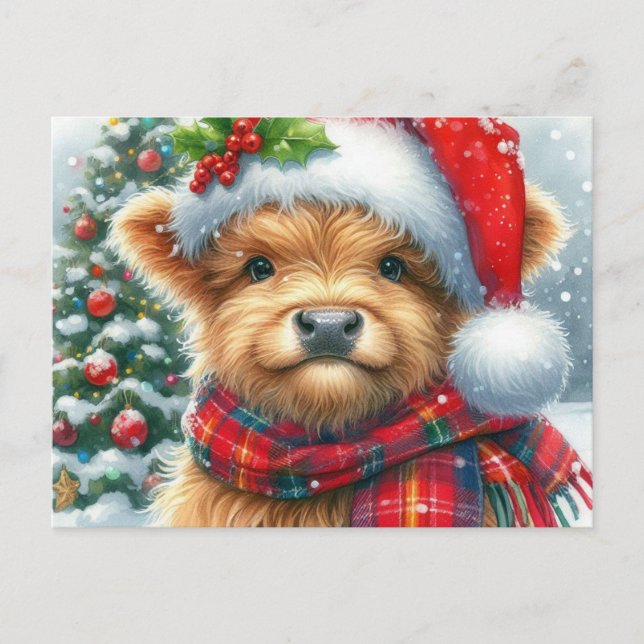 Cartão Postal De Festividades Highland Cow Christmas Greetings (Frente)