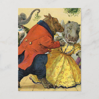 Cartão Postal De Festividades Hipopótamo & urso na bola do Natal na terra animal