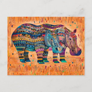 Cartão Postal De Festividades hipopótamos africanos com pintura tribal