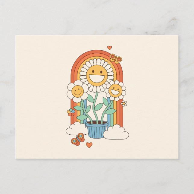 Cartão Postal De Festividades Hippie das flores e arco-íris (Frente)