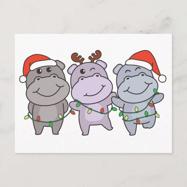 Cartão Postal De Festividades Hippo Christmas Animais Cuja Praça Hippos (Frente)