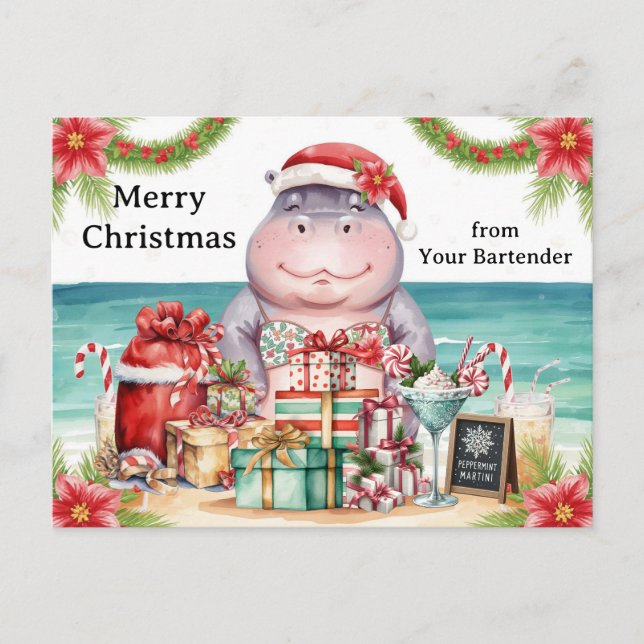 Cartão Postal De Festividades Hippo Christmas Cocktail Party Greeting Card  (Frente)