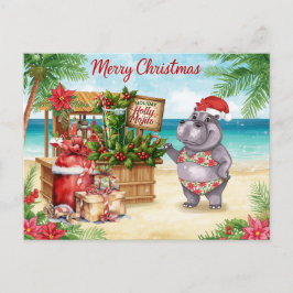 Cartão Postal De Festividades Hippo Christmas Cocktail Party Greeting Card