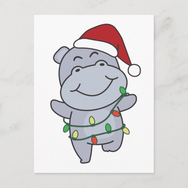 Cartão Postal De Festividades Hippo Christmas Winter Animais Hippos (Frente)