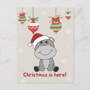 Cartão Postal De Festividades Hippo Feliz Natal Animais de Inverno Hipopótamos F
