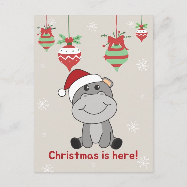Cartão Postal De Festividades Hippo Feliz Natal Animais de Inverno Hipopótamos F (Frente)