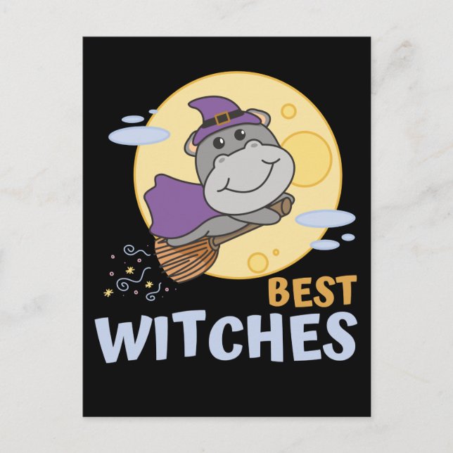 Cartão Postal De Festividades Hippo Halloween Witch Kids Bruxas Melhores Bruxas  (Frente)