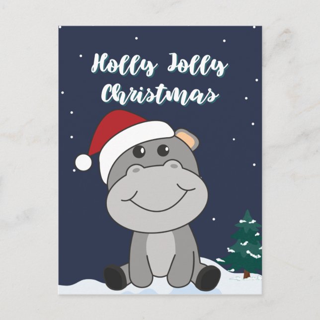 Cartão Postal De Festividades Hippo Merry Christmas Winter Animais Hippos Holida (Frente)