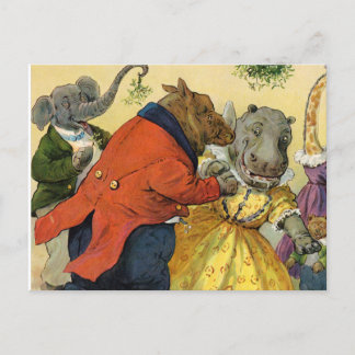 Cartão Postal De Festividades Hippo & Urso na Bola de Natal em Terra Animal