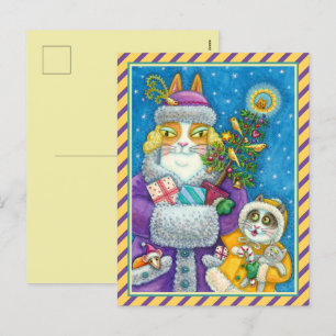 CARTÃO POSTAL DE FESTIVIDADES HISS N' FITZ GATOS COMPRANDO NATAL, ÁRVORE DE PENA